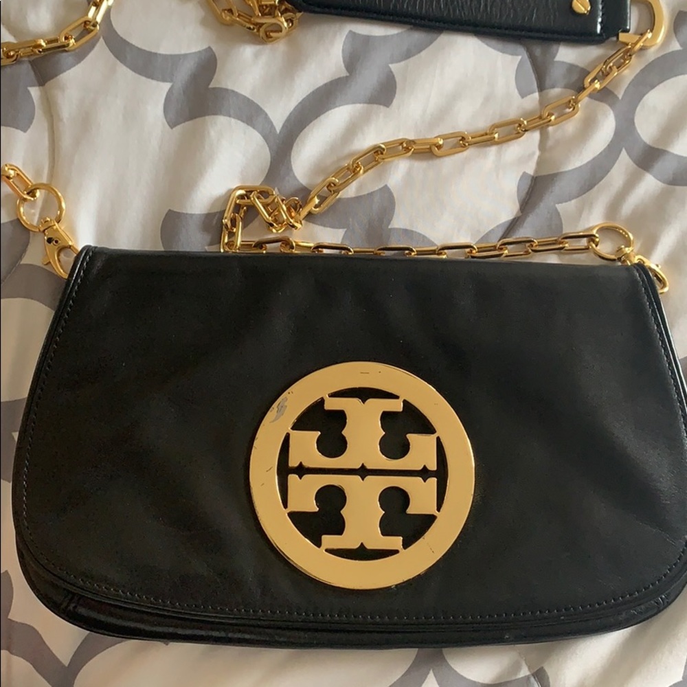Tory Burch black gold chain crossbody bag